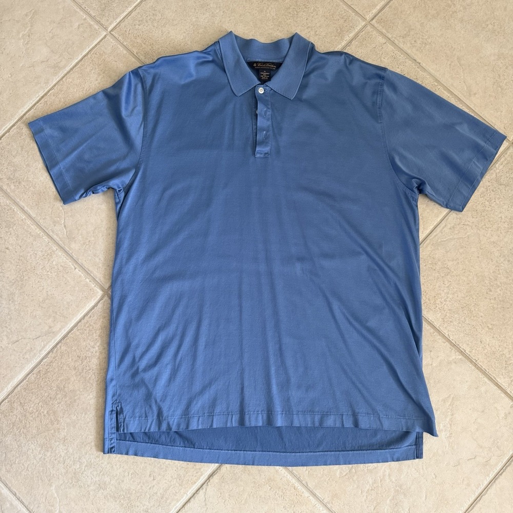 Brooks Brothers Blue Performance Knit Mens Golf Shirt Polo Shirt XL 100% Cotton